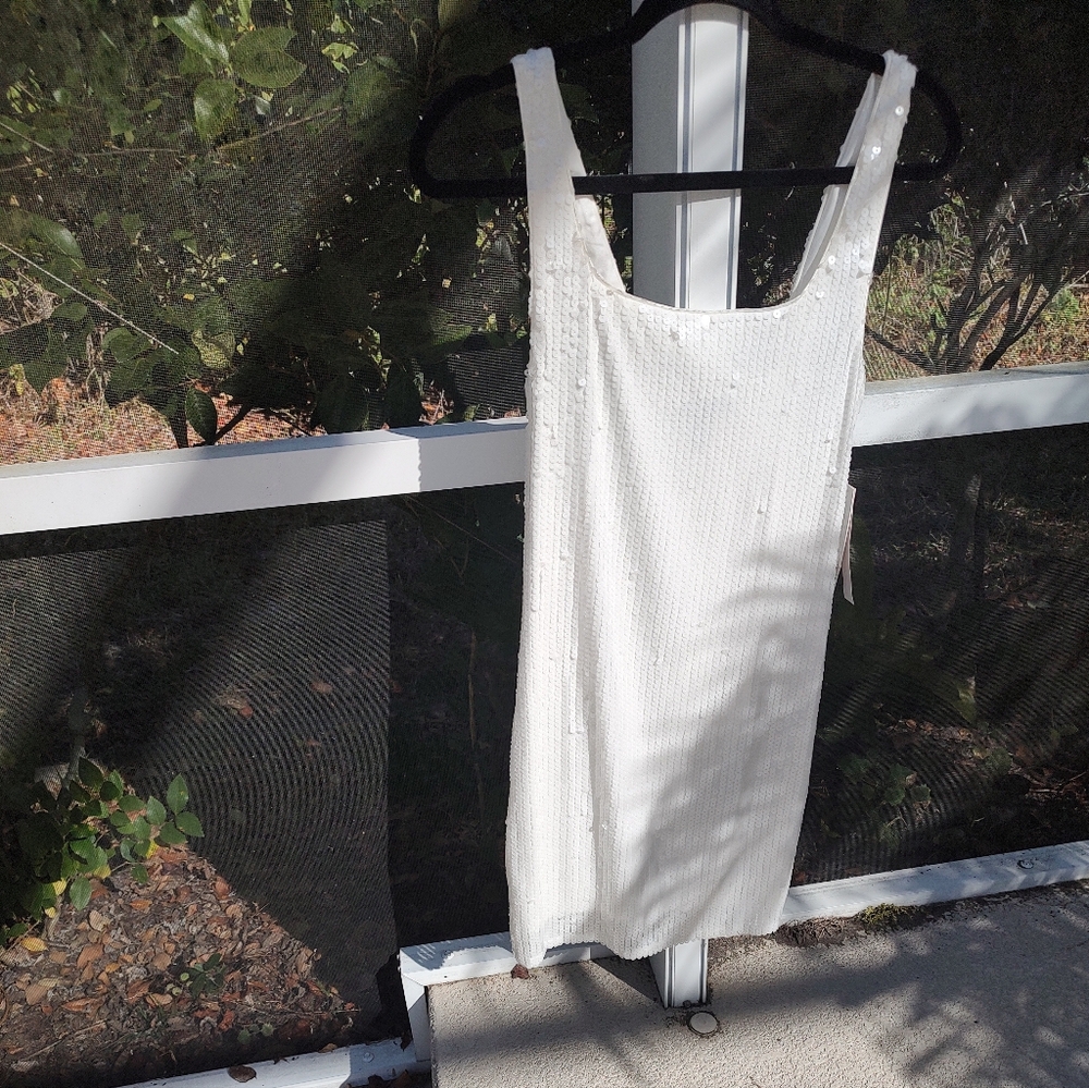 Aqua X Bloomingdales White Sequin Minidress - Picture 9 of 9